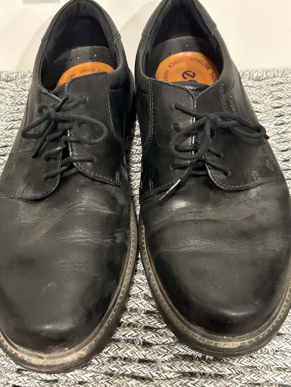ECCO Shoes Men's Size 9.5 Helsinki Plain Toe Leather Derby Black Dress Shoe